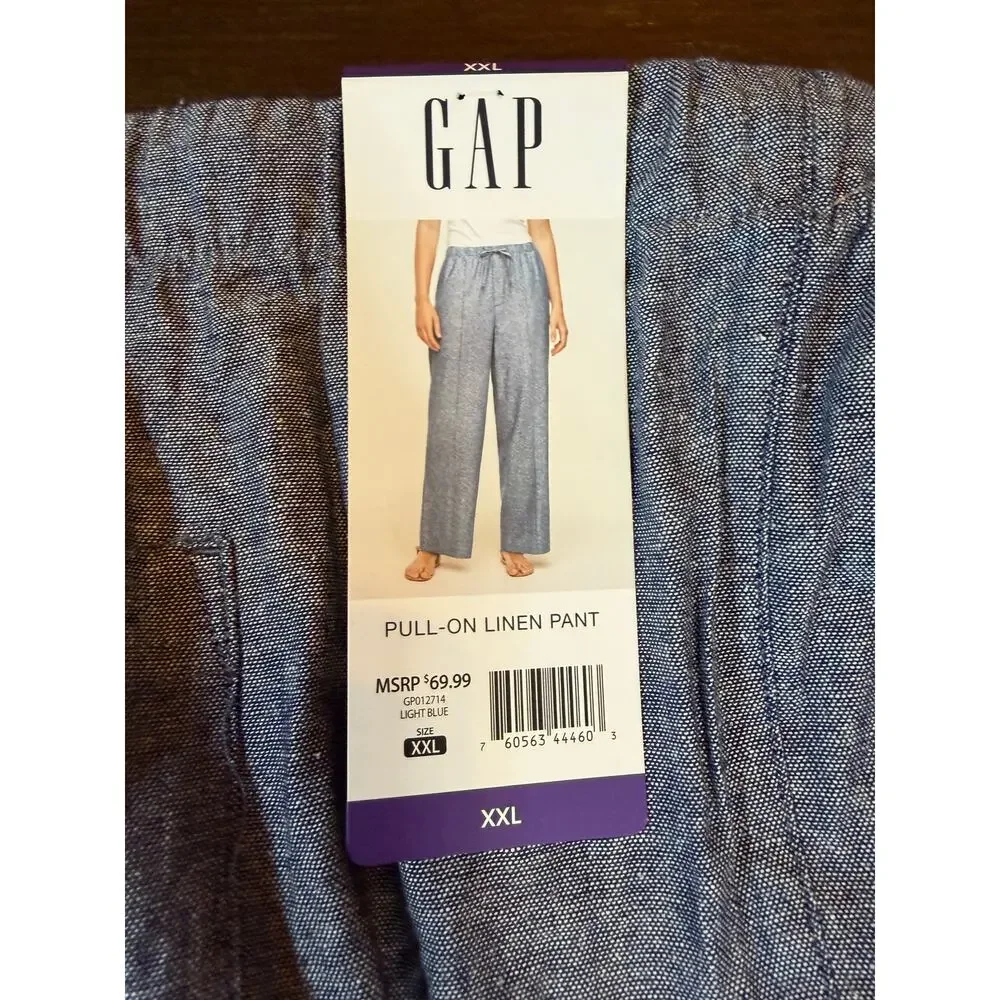 NWT GAP Linen Wide Leg Pants Women's XXL Blue Summer Coastal